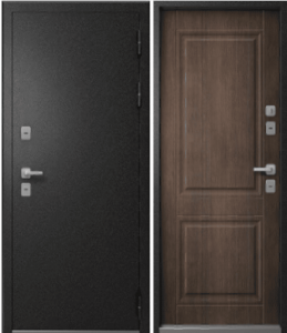 Входная дверь ЭТАЛОН Термо-2 (Черный муар - Тиковое дерево)